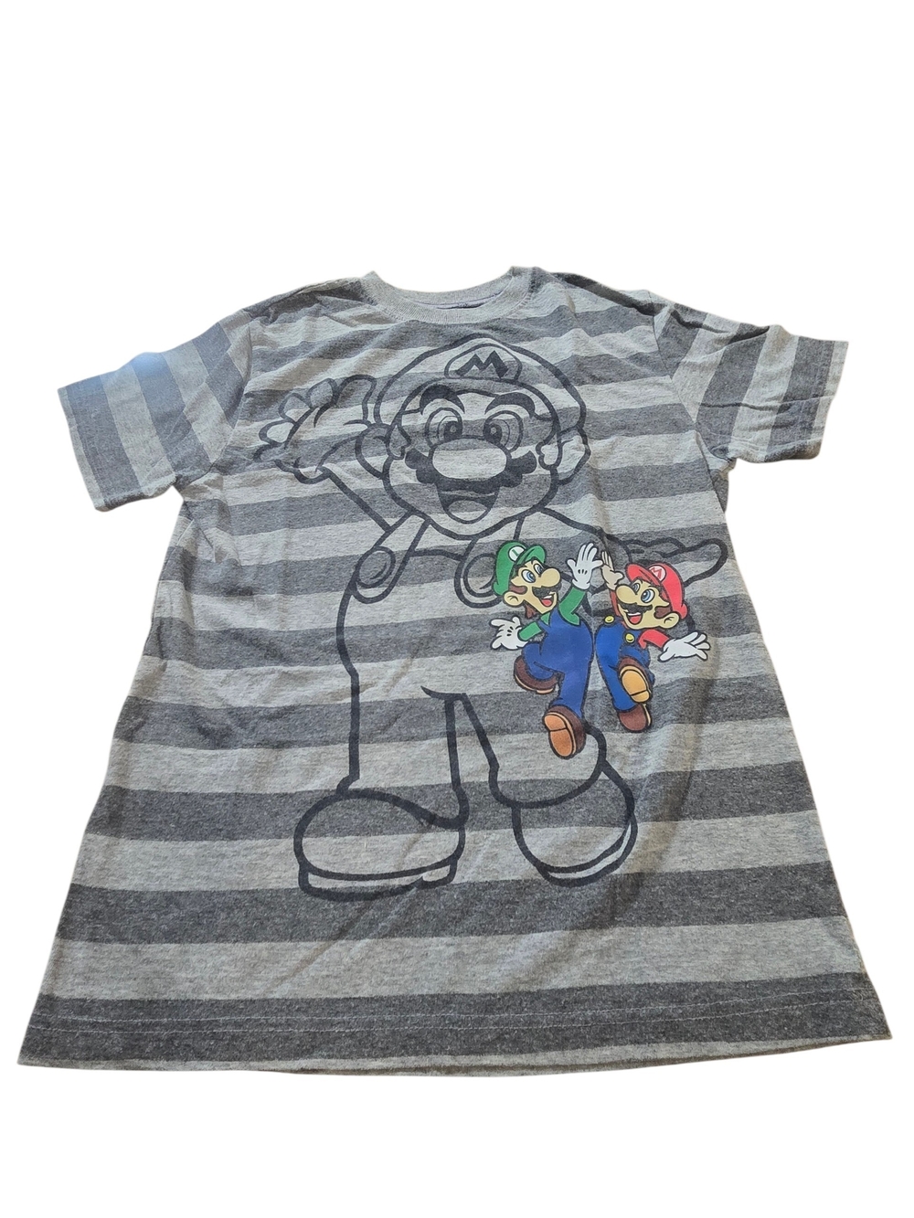 Nintendo‎ Gray Striped Tee with Mario & Luigi Patch Graphic
